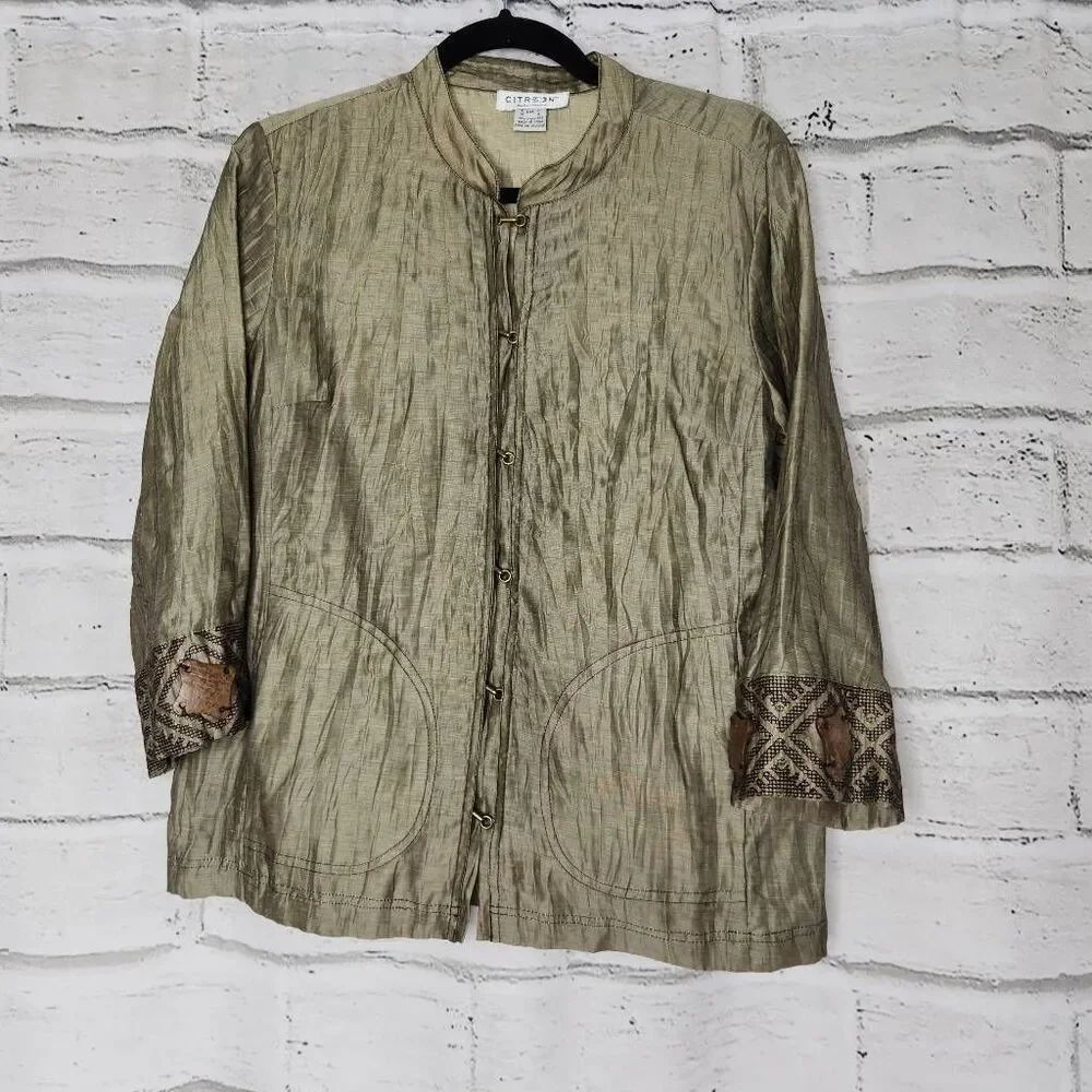 Citron Santa Monica Womens Metallic Bronze 3/4 Sleeve Blouse Jacket Size PM